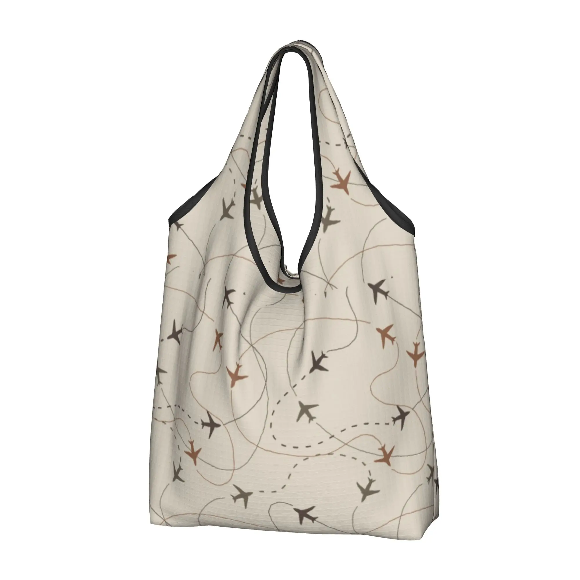 Kawaii Printed Busy Airspace Shopping Tote Bag Portable Shoulder Shopper Pilot Air Fighter Handbag