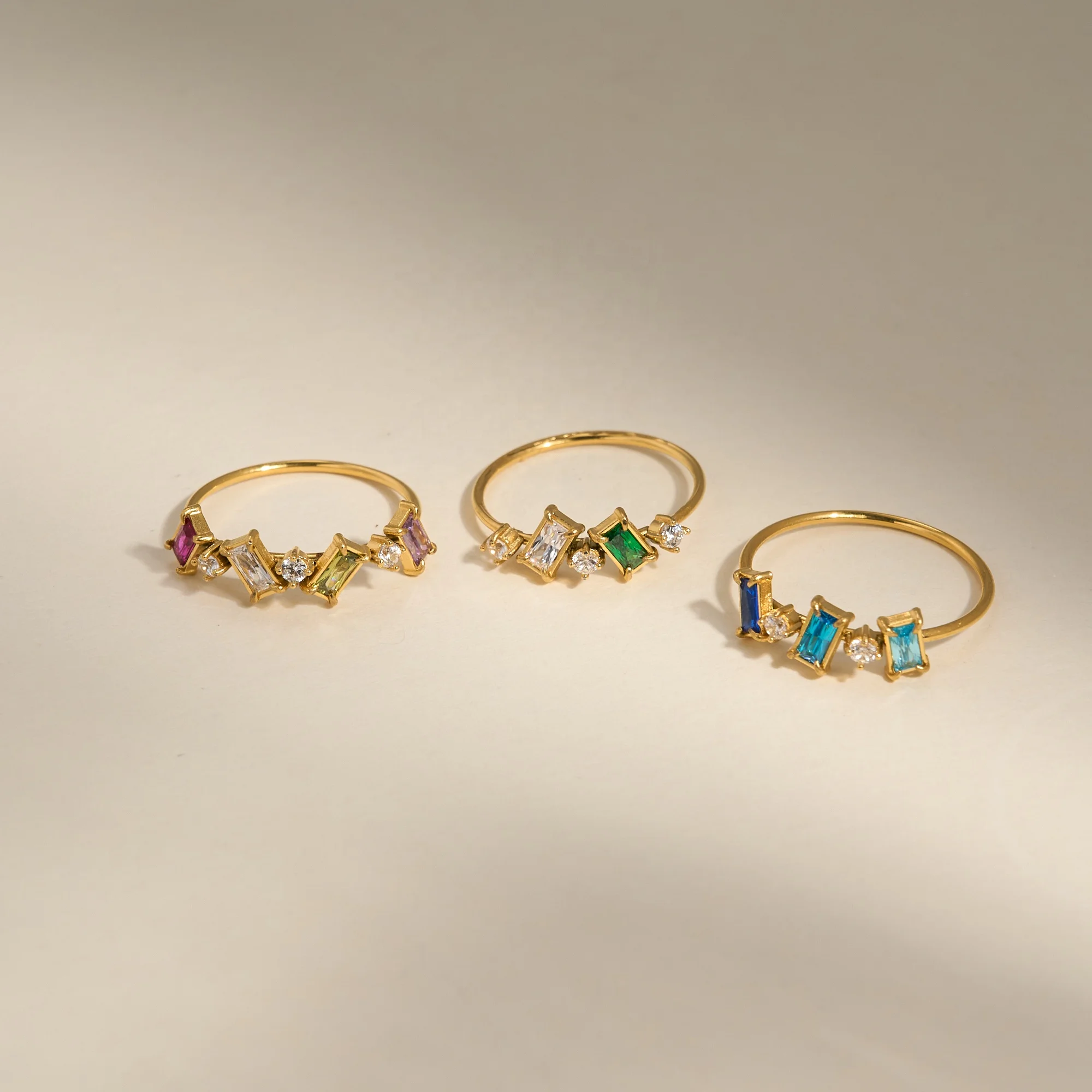 

DASEIN Summer New Vintage Gorgeous Square Green Blue Zircon Ring Set Ins Trendy 18k PVD Gold Plated Stainless Steel Jewelry