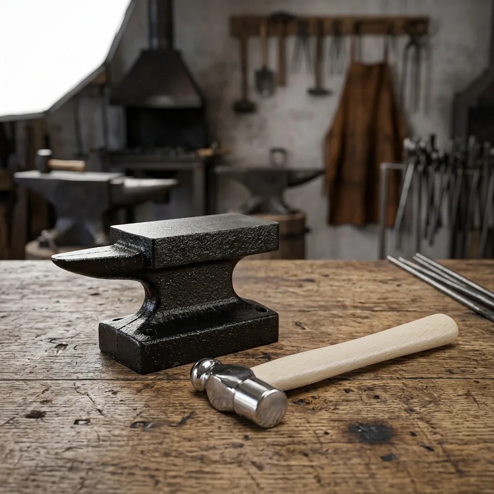 Small Footprint Cast Iron For Anvil with and Flat Face Plus Carbon Steel Hammer for Detailed For Jewelry Tasks