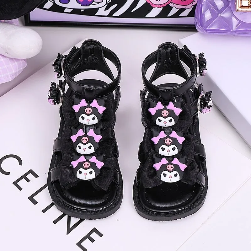 

Детские сандалии Sweet Kuromi в стиле аниме Kawaii Sanrio, лето 202, детская пляжная обувь принцессы с милыми героями мультфильмов, подарки для детей