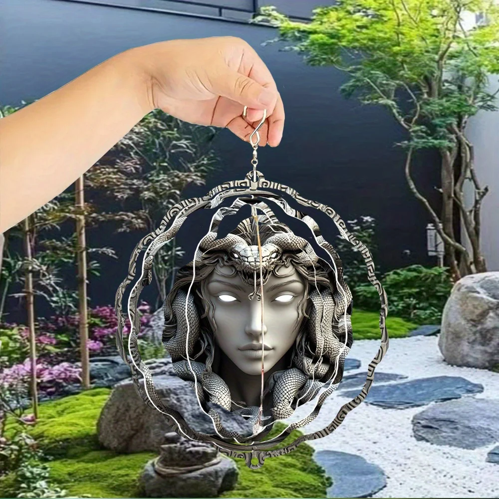 A Beautiful Medusa Wind Chime Made of Metal, Featuring a 3D Rotating Design with a 360° Infinite Rotation Hook.