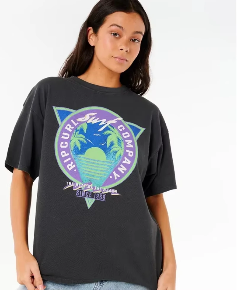 

2025 New Summer Letter Print T-Shirt Women High Quality Cotton Short Sleeve Beach Sports Comfortable Breathable Outdoor