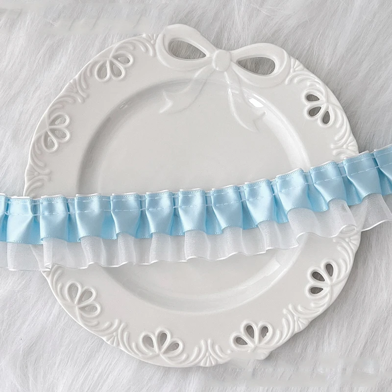1m Double Layers Pleated Lace Fabirc Ribbon Decorative Trimming Ruffle Trim For DIY Lolita Dress Apparel Sewing Supplies