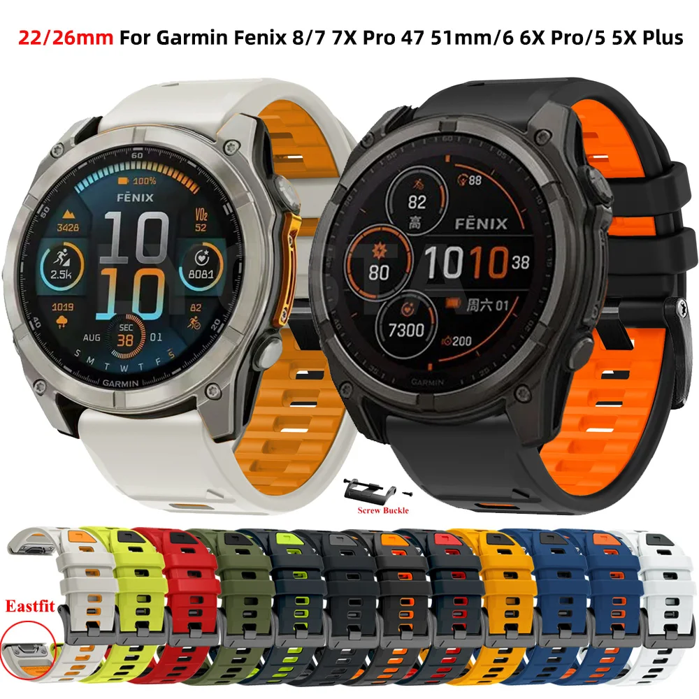 QuickFit 22mm 26mm Sports Watch Band For Garmin Fenix 8 E Fenix8 47mm 51mm 965 955 7X 7 6X 6 Replacement Silicone Strap Bracelet