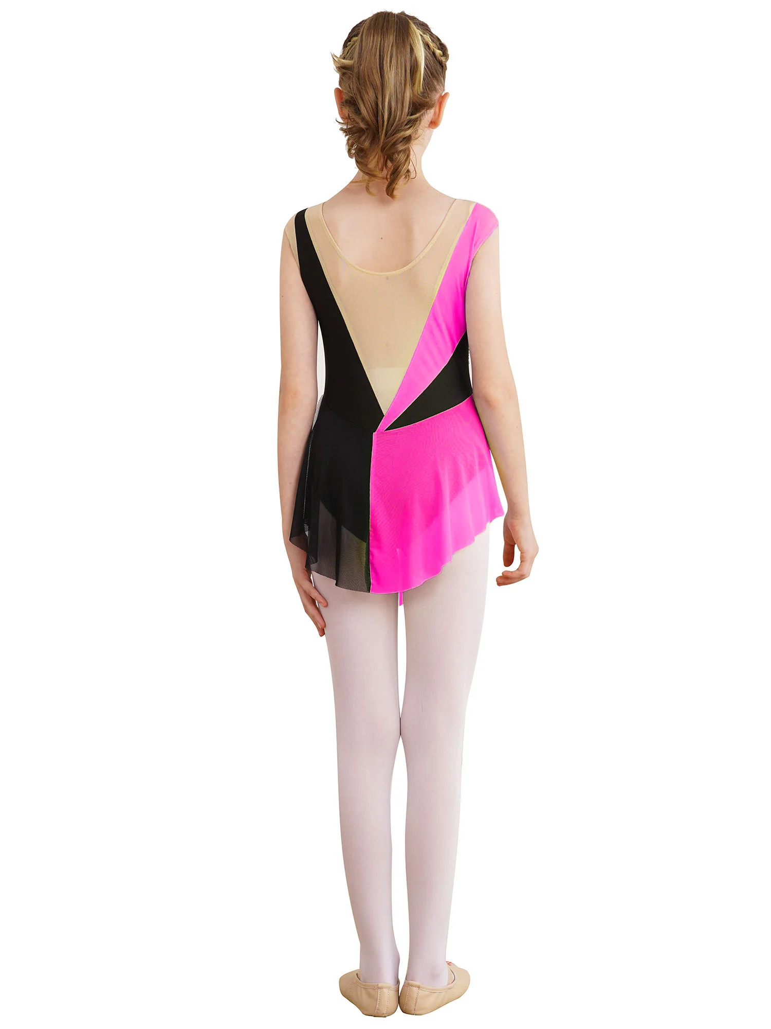 6-16y menina sem mangas patinação artística collant vestido ballet ginástica rítmica dança lírica bodysuit desempenho de palco dancewear