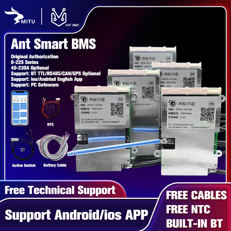 

Smart ANT bms LCD Display 8S 13S 14S 16S 20S 22S 40A 80A 110A 130A 170A 24V 36V 48V 60V 72V Lifepo4 li-ion LTO Bluetooth Balance