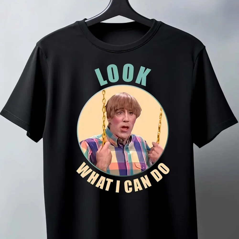Black Cotton Meme T-Shirt Look What I Can Do Pattern Summer Short Sleeve Casual Unisex Tee Women Funny Daily Fashion Outfit