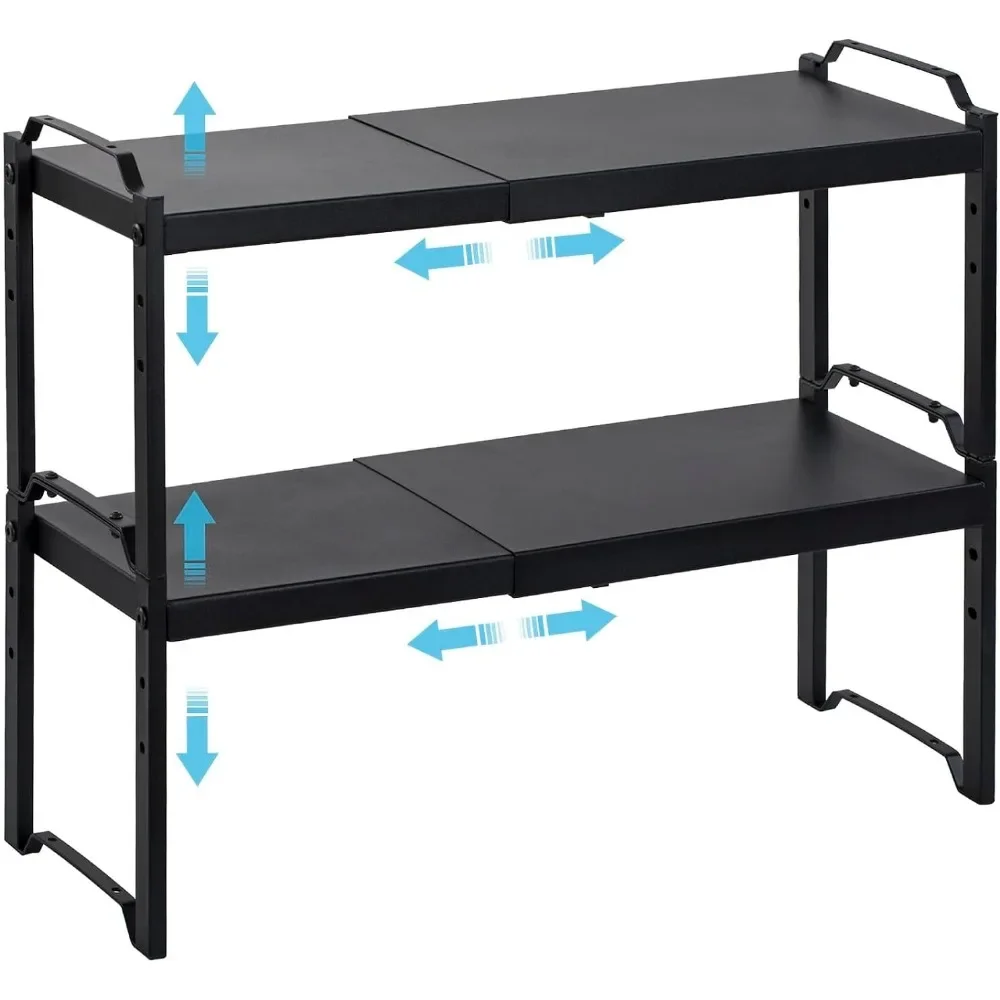 2 Pack Expandable Cabinet Countertop Shelves, Stackable Shelves Organizers For Kitchen Cabinet Countertop Storage, Adjustable Co