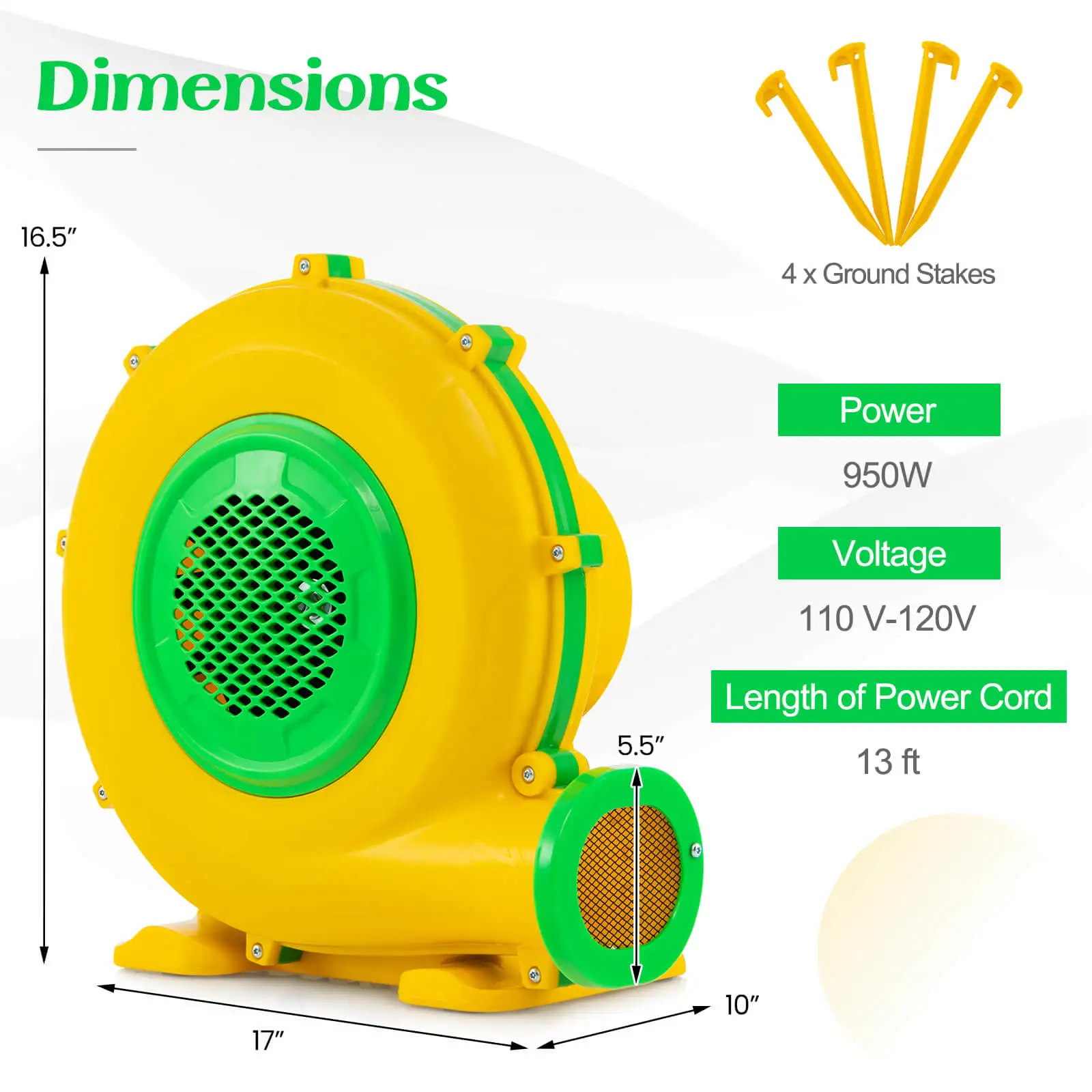 Ventilador de ar elétrico para insufláveis, escorrega aquática, 950W, 1.2 HP, 2620 PA