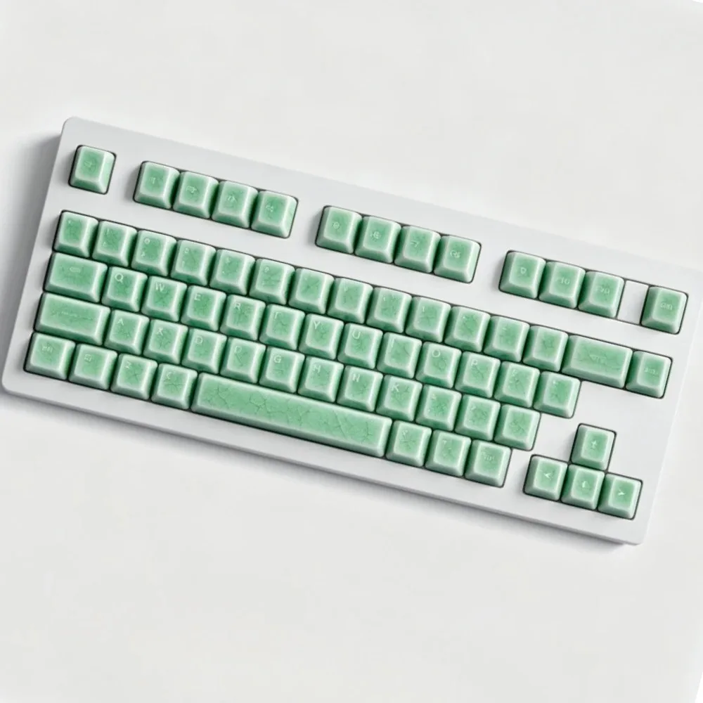 Ceramic Keycaps Custom Green Artisan Keycap Cherry Profile Cracked Ice Pattern for 98/100/104% Mechanical Keyboard Accessories