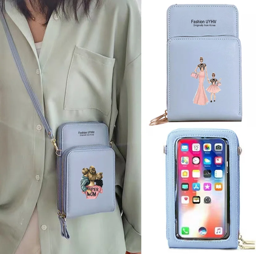 Waterproof Touch Screen Mobile Phone Bags Wallets Card Pack Women Shoulder Bag Mom Pattern Money Bag Female Storage Coin Purse