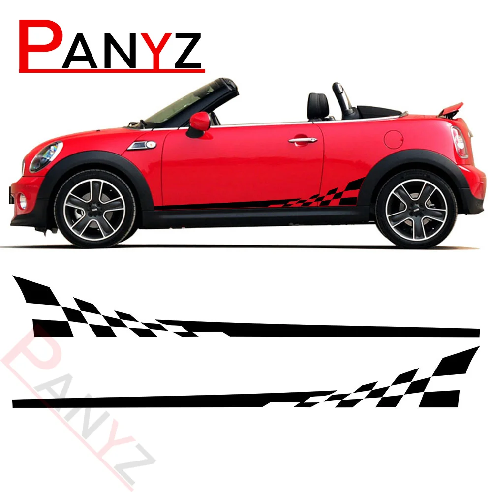 2 PCS Car Styling Checkerboard Checkered Flag Door Side Stripes Decal Decor Stickers for MINI Cooper Coupe R58 Roadster R59