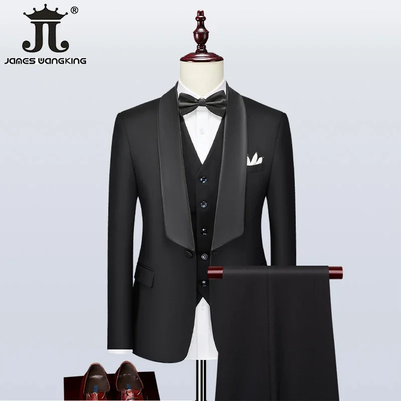 (Jacket+Vest+Pants) New Suit Men\'s Suits Prom/Party Tuxedo Groom Wedding Dress Fashion Korean Slim 3-Piece