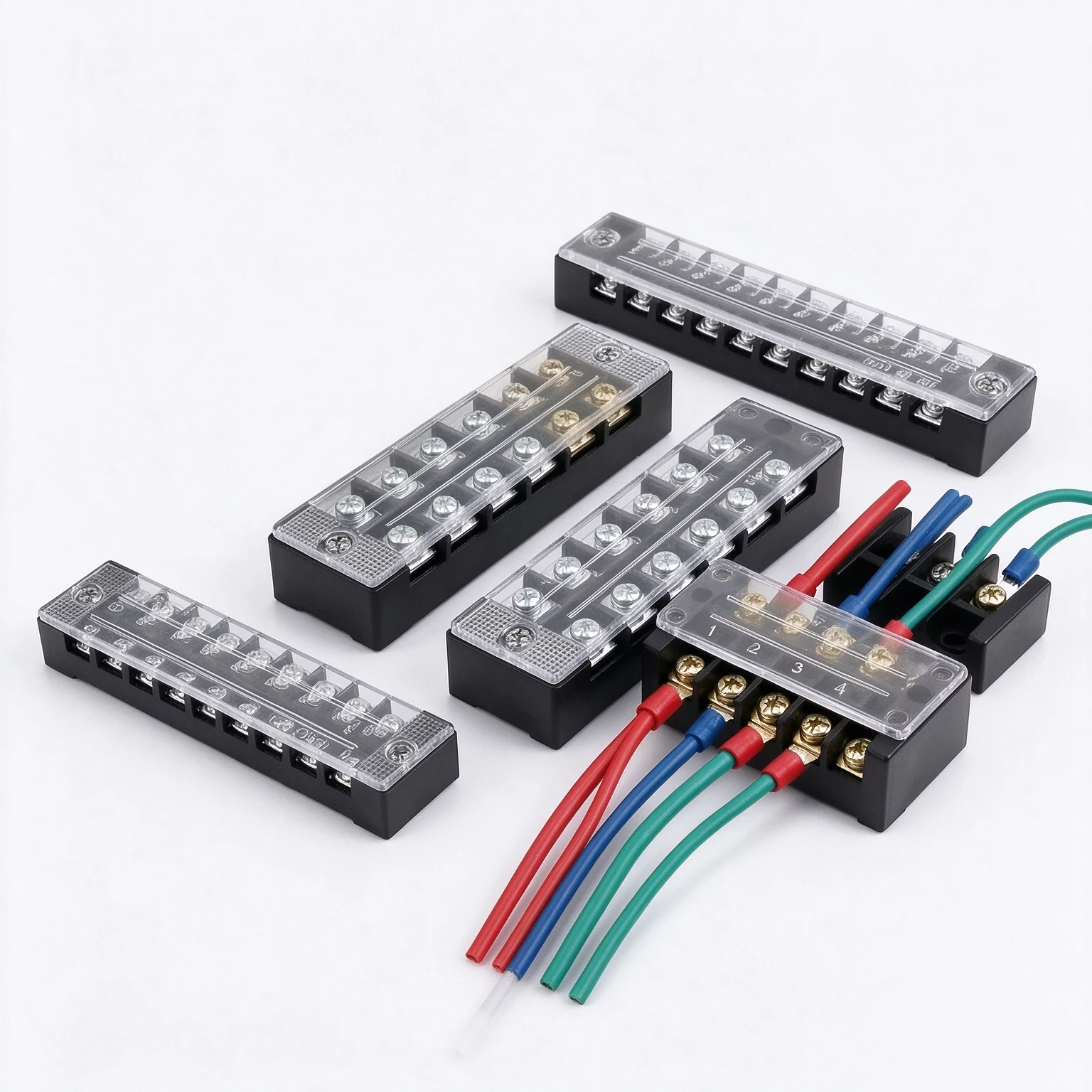 TB Series 15A 25A 45A Brass Terminal Strip, 2/3/4/5/6/8/10/12P Screw Terminal Block with Shorting Bars Connectors