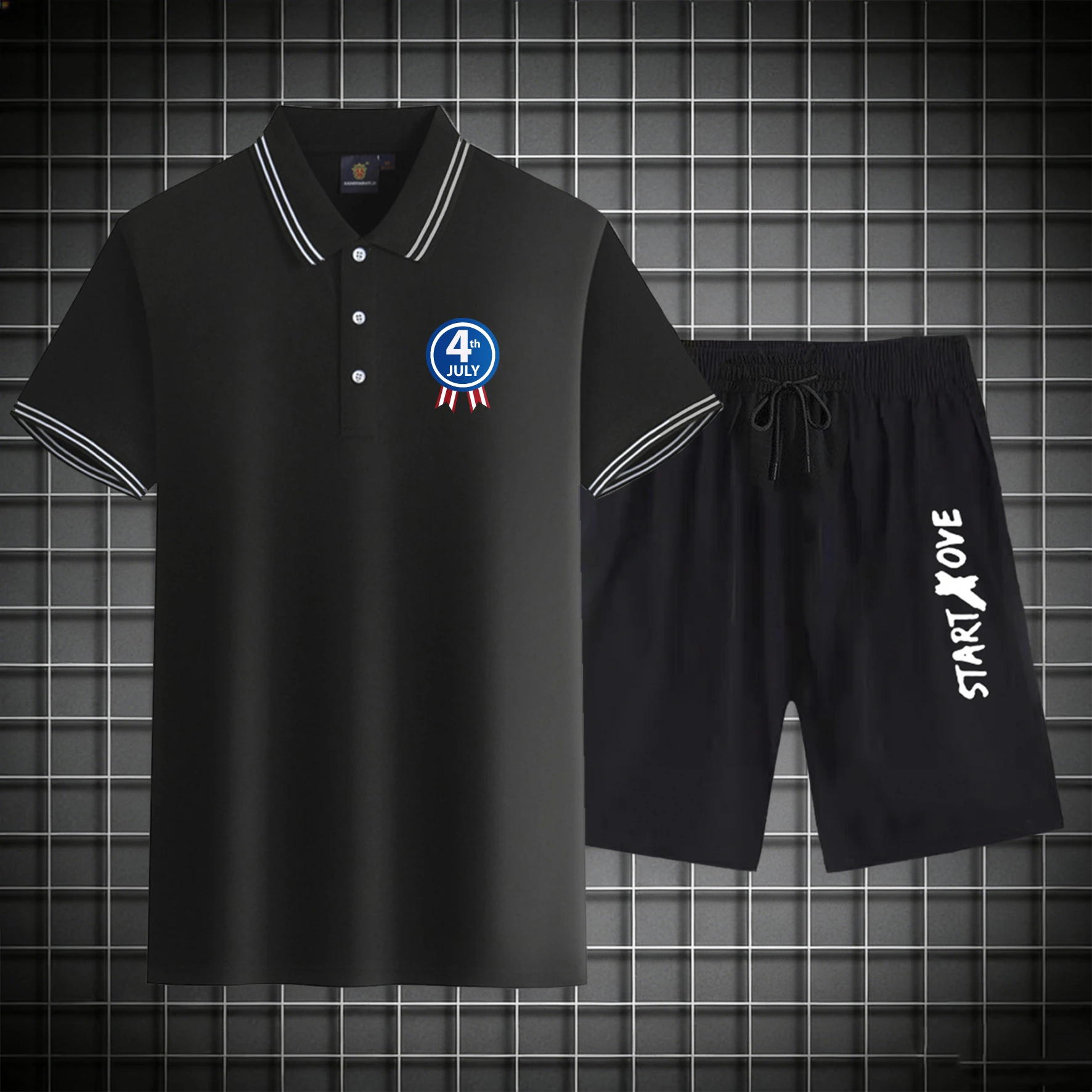 men's Polos sets 2026 Summer sweat suit Polyester tracksuit for man men's chandals Suit for man Short sleeve Graphic Printed