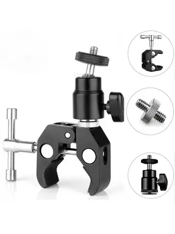 CNC Metal Super Clamp with 360° Mini Ball Head Quick Release Clamp Bracket Tripod Mount 1/4 Screw Clip for DSLR Camera Gopro