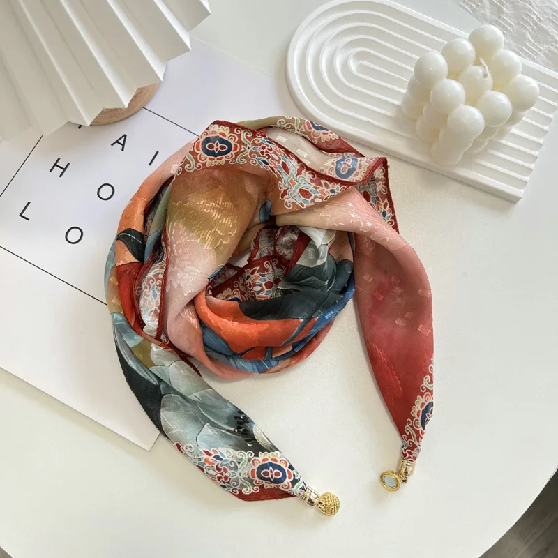 High Quality New Style Magnetic Snap Cut Flower 70cm Square Scarf All-Match Scarf Fashion Thin Type Sunscreen Shawl