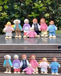 New Wooden Furniture Miniature Toy Mini Wood Dolls Family Doll Kids Children House Play Toy Boys Girls Gifts