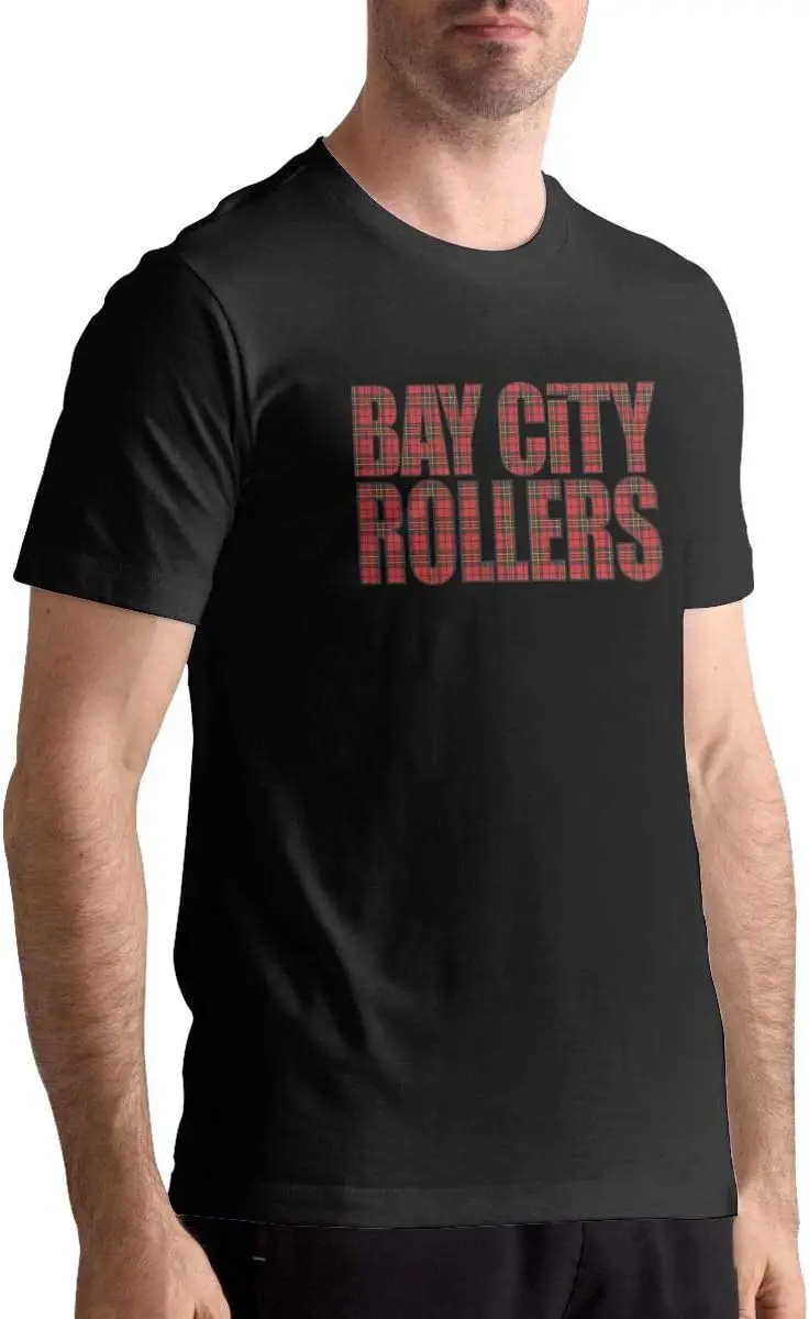 Bay City Rollers T Shirts Men's Cotton Tee Crew Neck Short Sleeve Large Black