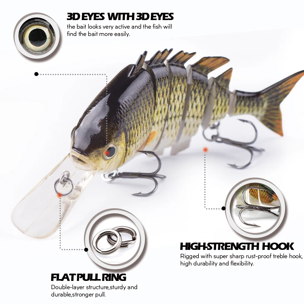 Hanlin 10cm 14g Bluegill Multi Jointed Long Tongue Fishing Lures Floating Shad Baits Wobbler Hard Body Swimbait Sunfish Tackle