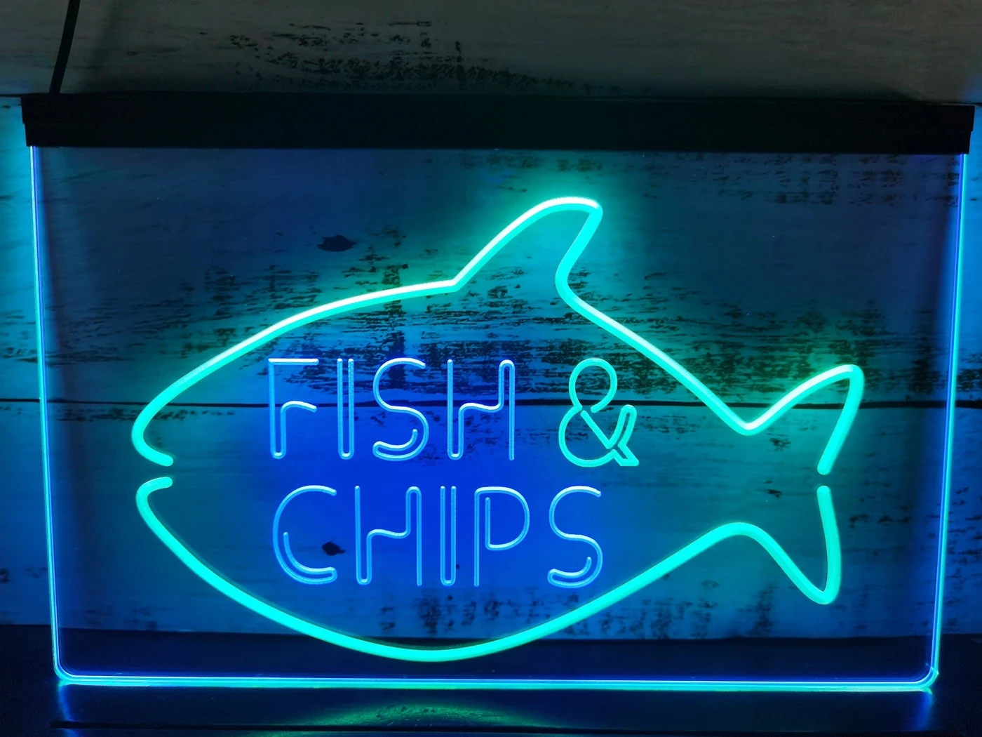 Fish & Chips Fast Food Open Display Dual Color LED Neon Sign 2 Color Display-3D Carving Wall Art for Home,birthday Gift,Office