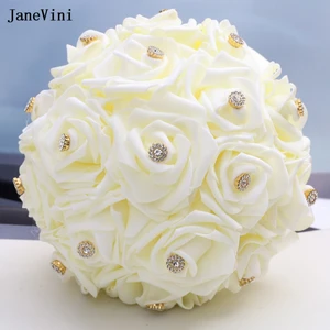 Jaevini 2023 горячая Распродажа цвета слоновой кости PE Свадебные цветы Свадебные букеты кристаллы искусственные поролоновые розы аксессуары для невесты