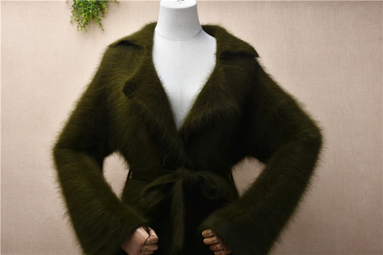 Female Women Fall Winter Clothing Mink Cashmere Knitted Suit Collar Long Sleeves Belt Slim Long Sweater Cardigan Sweater Coat