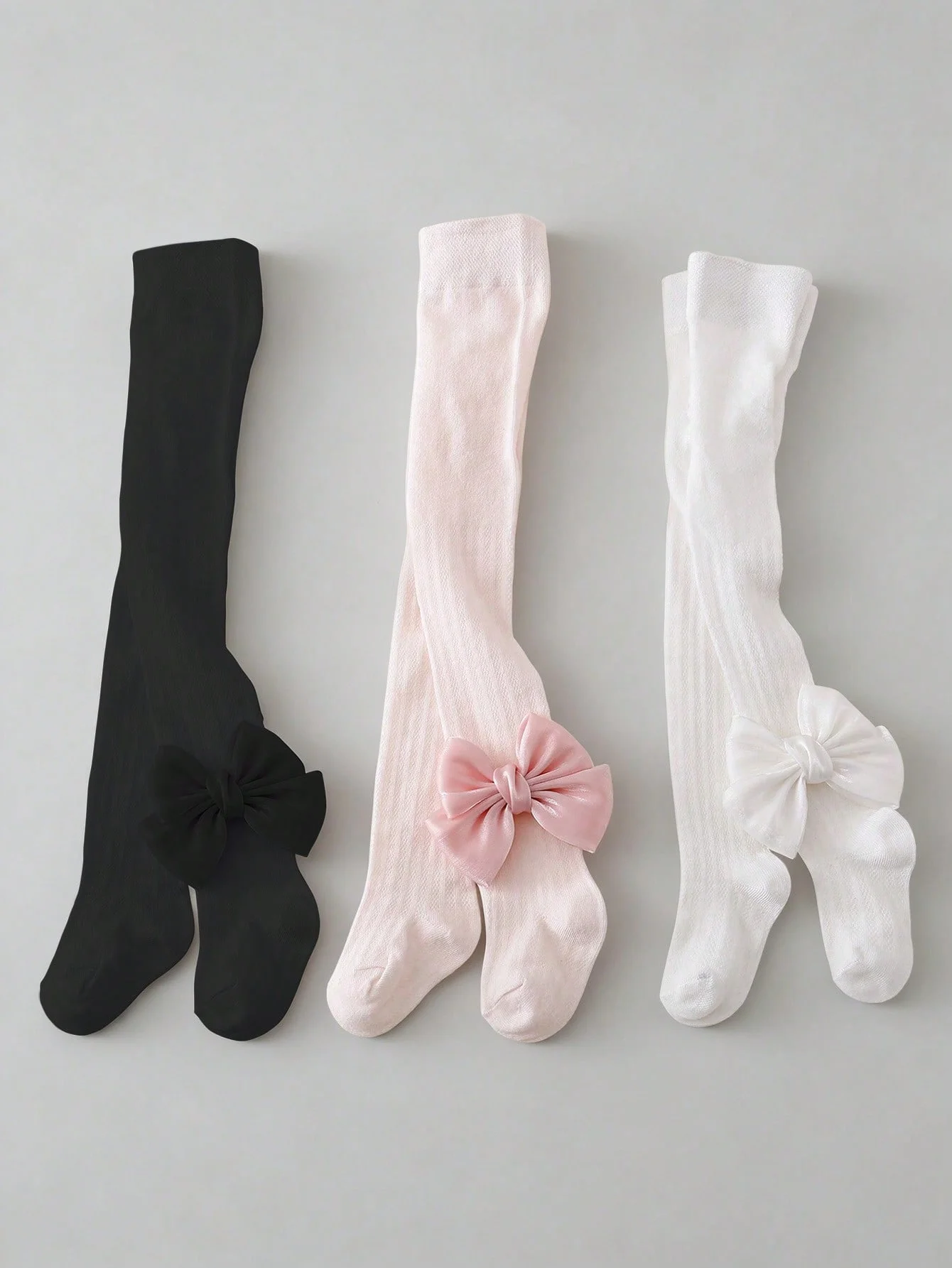 3 Pairs of Children's Cute Elegant Tight-Fitting Stockings with Bow Decoration, Cool and Breathable Leggings for Girls' Daily Wear