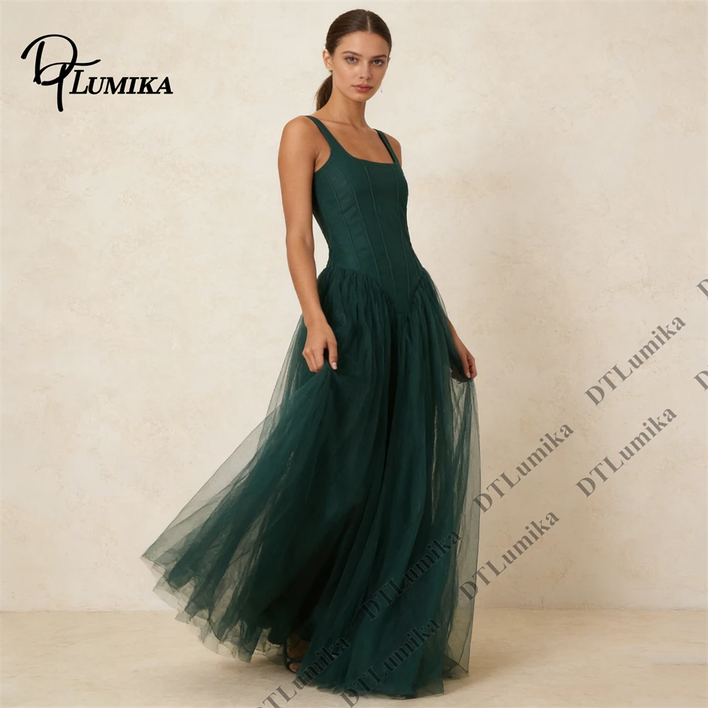 DTLumika 2026 Women's Fashion Maxi Gown for Summer, Elegant Square Neck Tulle Skirt with Ballet Waist, Semi-Formal Dress Plus
