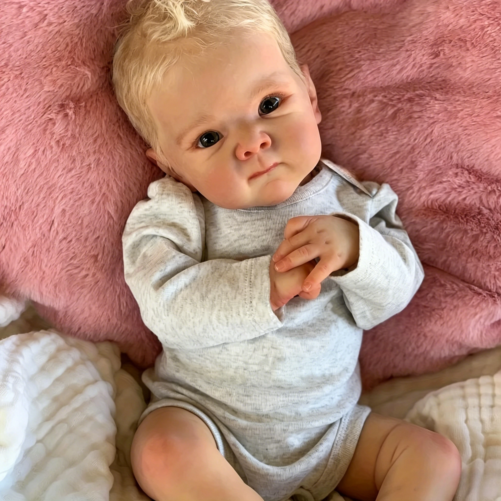 

BZDOLL 45cm 18Inch Full Vinyl Reborn Baby Doll, Realistic Newborn Rooted Blond Hair, Dress-Up Girl Companion Handmade Gift