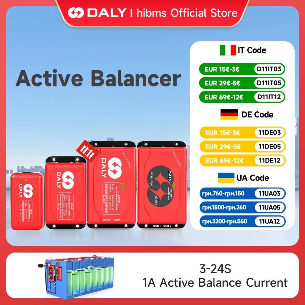 Daly Active Balancer 4S LifePo4 Balancer LTO 6S Li-Ion Balance Board 3S 4S 7S 8S 24V 10S Equalizzatore batteria 3.2V 3.7V 100A BMS