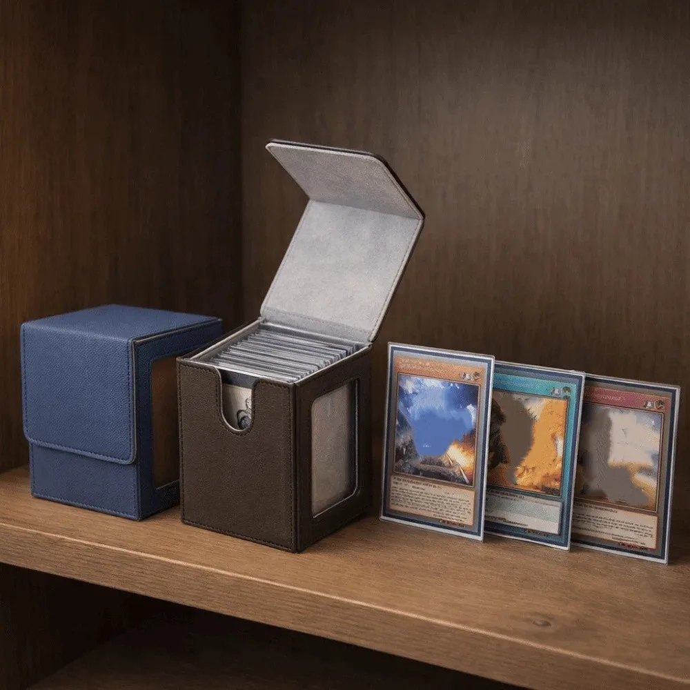 PU Window Collection Box Magnetic Closure Moisture-proof Trading Card Storage Box with Lid Stain-resistant