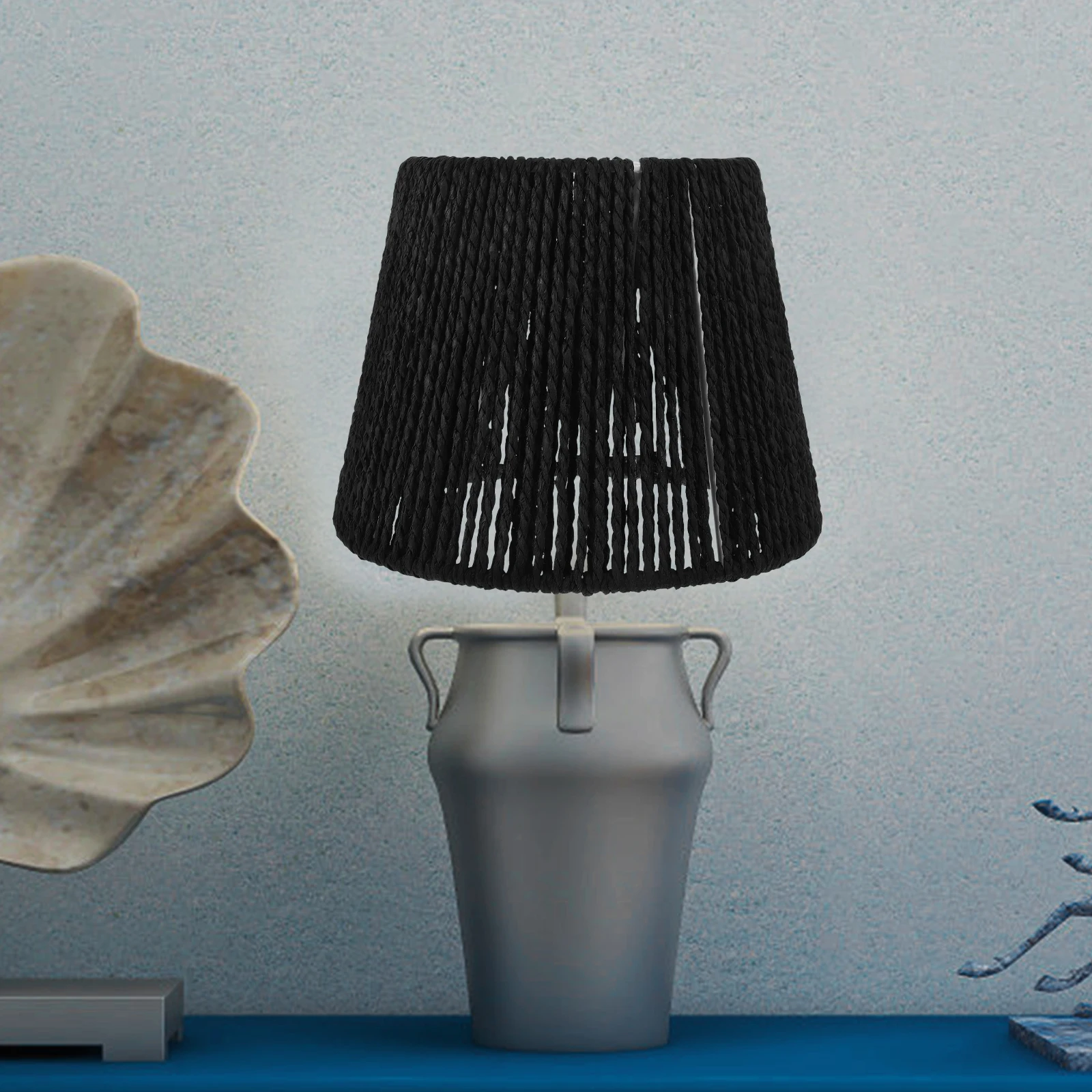 

Paper Rope Lampshade E27 4cm E14 29cm Black Lightweight Table Farmhouse Bar Light Cover Vintage Hand Woven Lamp Shade