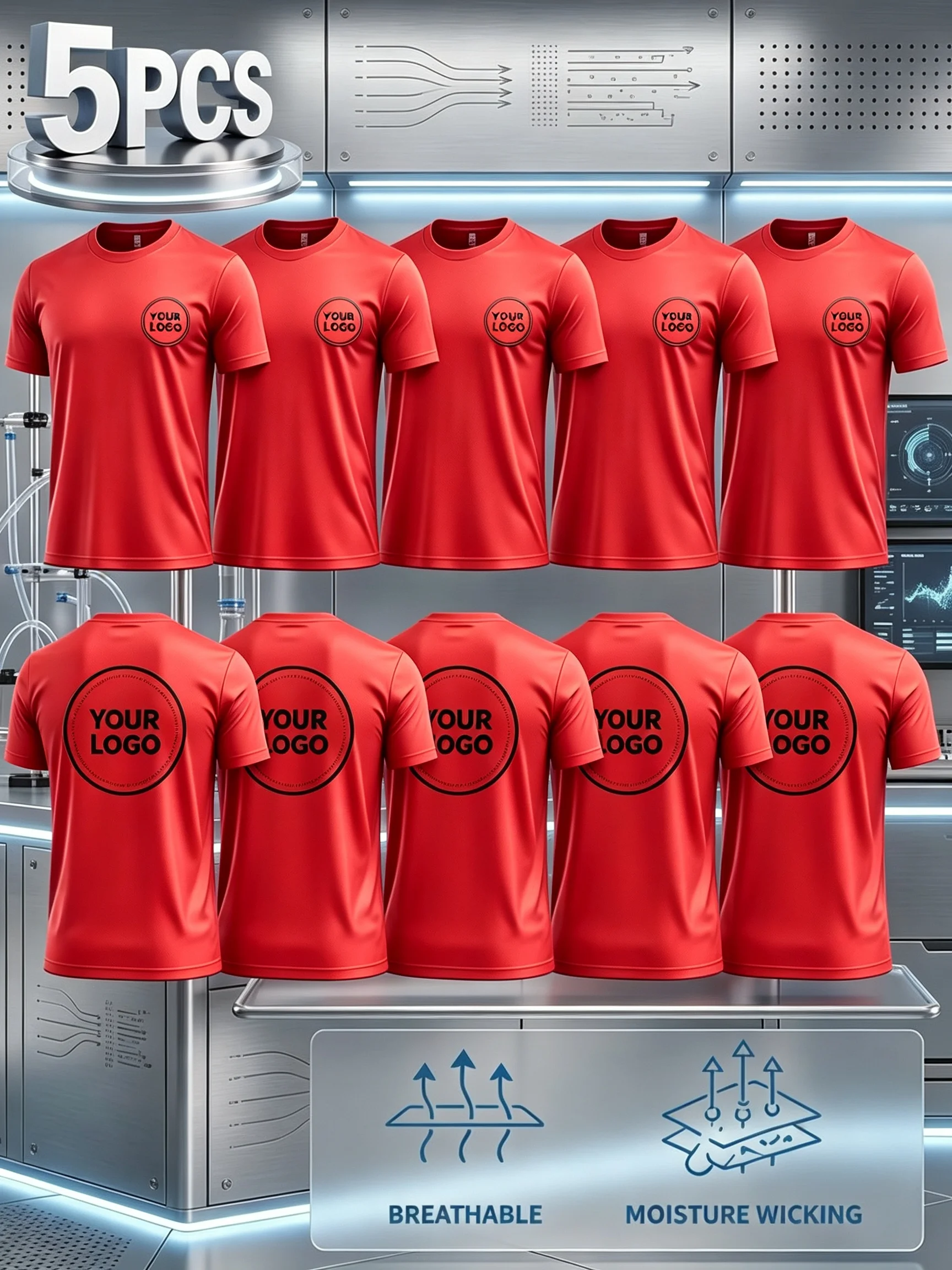 5pcs Group Custom Short Sleeve T-Shirt Set, Support Photo Upload And Custom Pattern Printing, Soft And Skin-Friendly, Can Print
