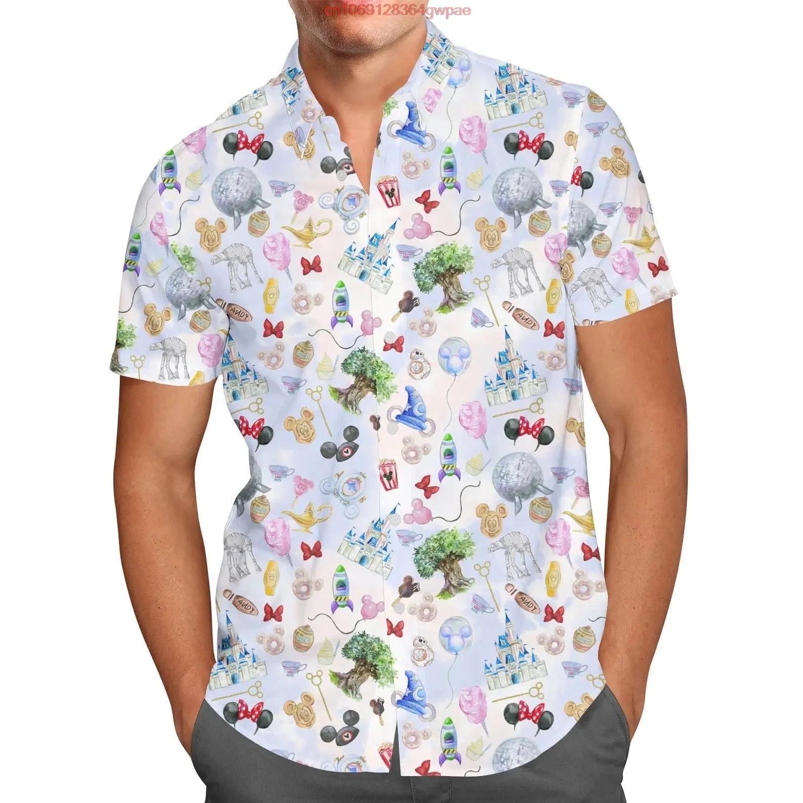 Disney Mickey Mouse masculino e seus amigos Camisa havaiana, camisa de praia de manga curta de botão, Quadrinhos