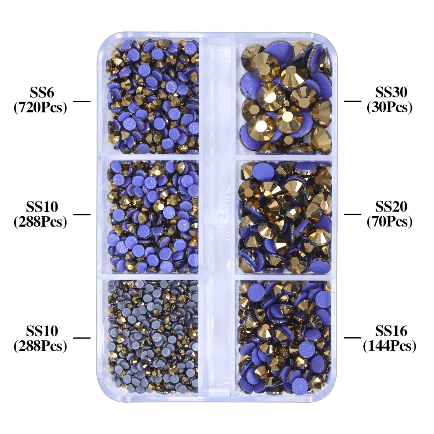 SS6-SS30 Gemengde Maten Glas Hotfix Steentjes 6Grid Box Platte Achterkant Glitter Kristal Strass Ijzer Op Steentjes voor Kleding