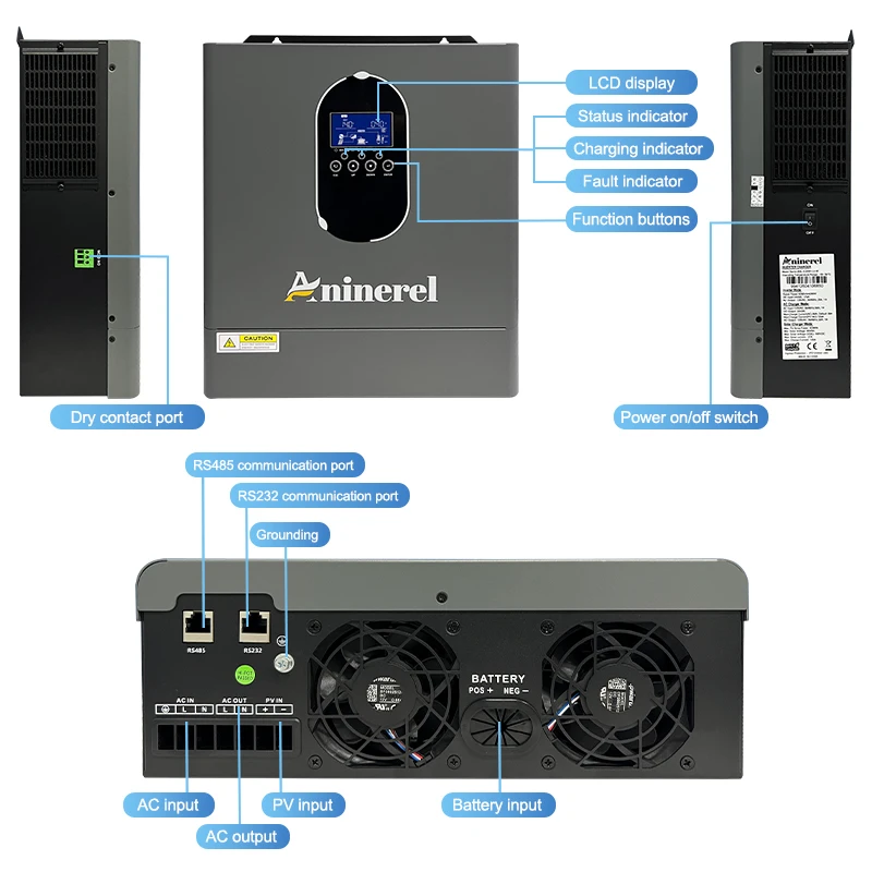 Aninerel 4200W 24V Off Grid Solar Inverter And 24V(12V + 12V in series) 100AH Battery Sets Pure Sine Wave Home Inverter Built-in 120A MPPT Solar Power Systems US In Stock view 6