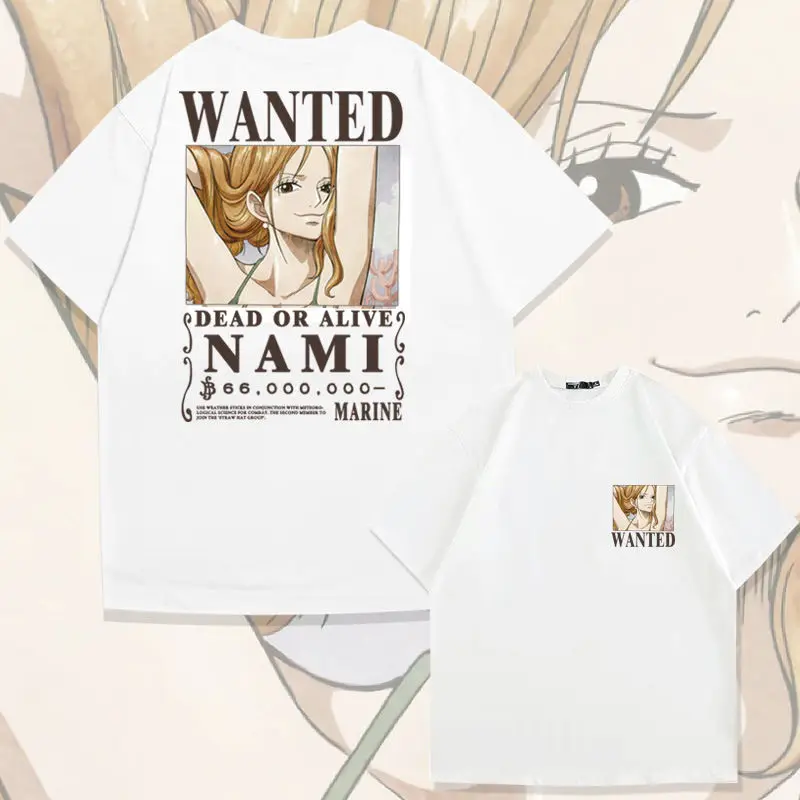 تي شيرت One Piece Nami Wanted للرجال والنساء صيفي 100% قطن برسومات الرسوم المتحركة تي شيرت كاجوال ملابس الشارع ​   أنيمي تأثيري