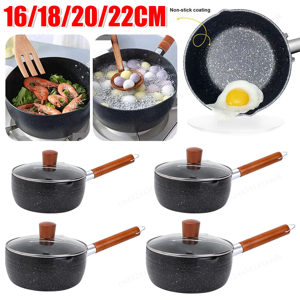 Mini Wooden Handle Boiling Pan with Pour Spout Kitchen Utensils Kitchen Practical Cookware Saucepan Milk Pot Frying Pan Househol