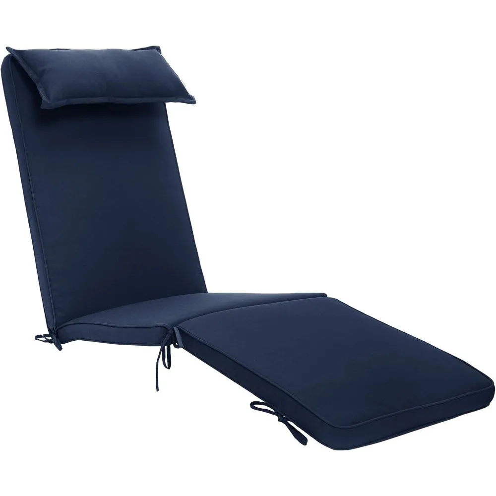 Luxury Steamer Chair Cushion with Head Pillow in Cool Navy