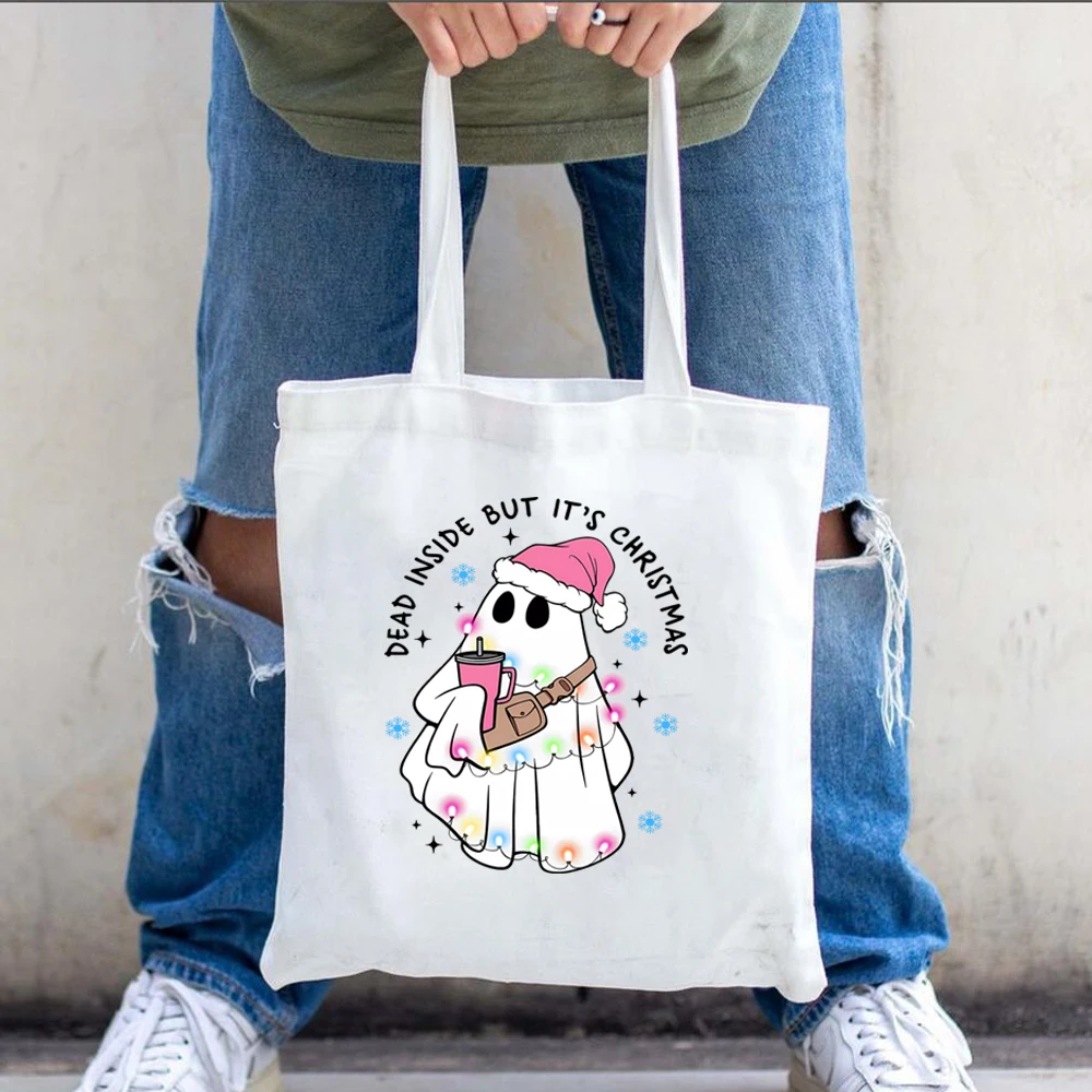 

Dead inside, but it's a Christmas tote bag, a cute cartoon printed canvas shopping bag, and a Christmas gift tote bag