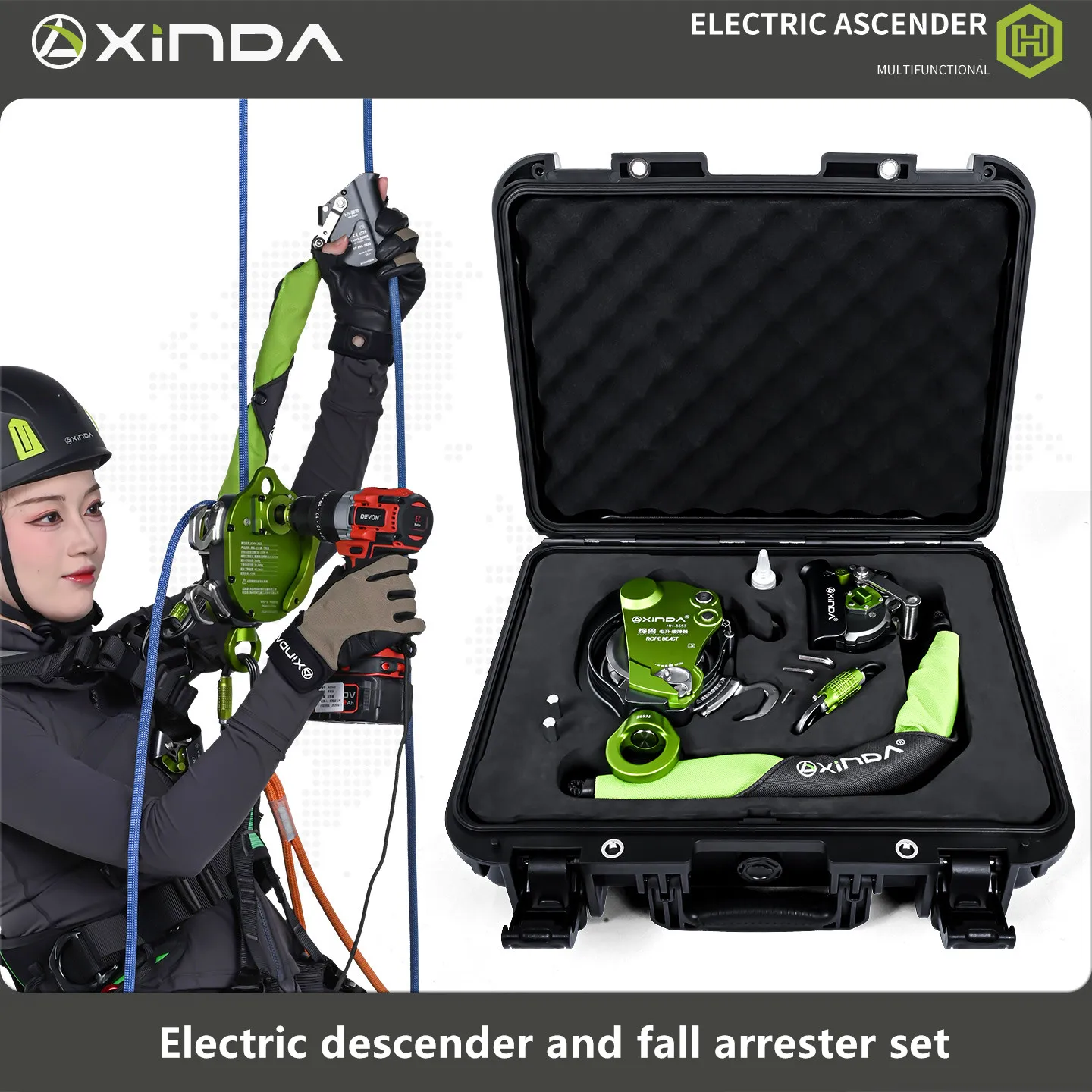 Xinda Electric Ascender Kit Electric Lift with Fall Arrester Set Aerial Work Equipment Slow Descender Drill Drives
