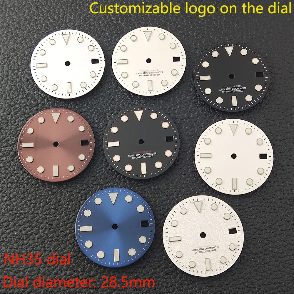 28.5mm dial suitable for 40mm case NH35 movement assembly NH35 dial blue green luminous watch accessory