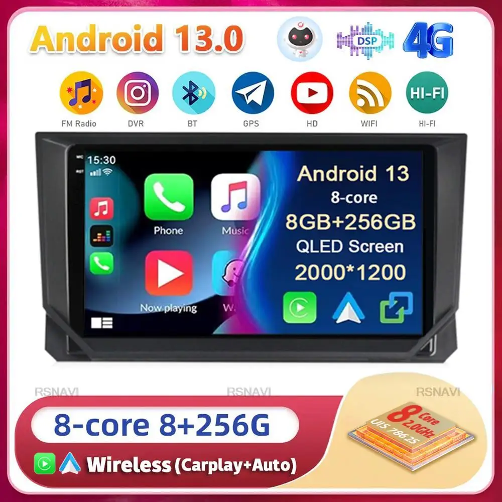 

Android13 Carplay Auto For SEAT Ibiza 2017 2018 2019 2020 Voice Control Multimedia Car Radio Player Video GPS WIFI+4G DSP Stereo