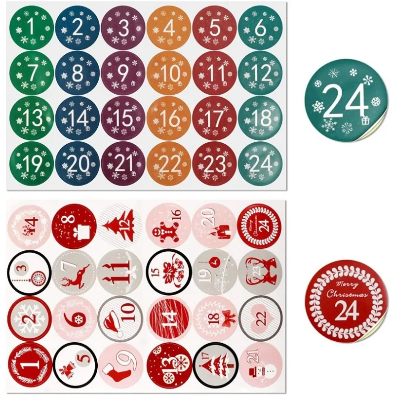 Imagem -04 - Christmas Advent Calendar Number Paper Stickers Etiquetas de Embrulho Multifuncional Faça Você Mesmo Folha 24 Pcs