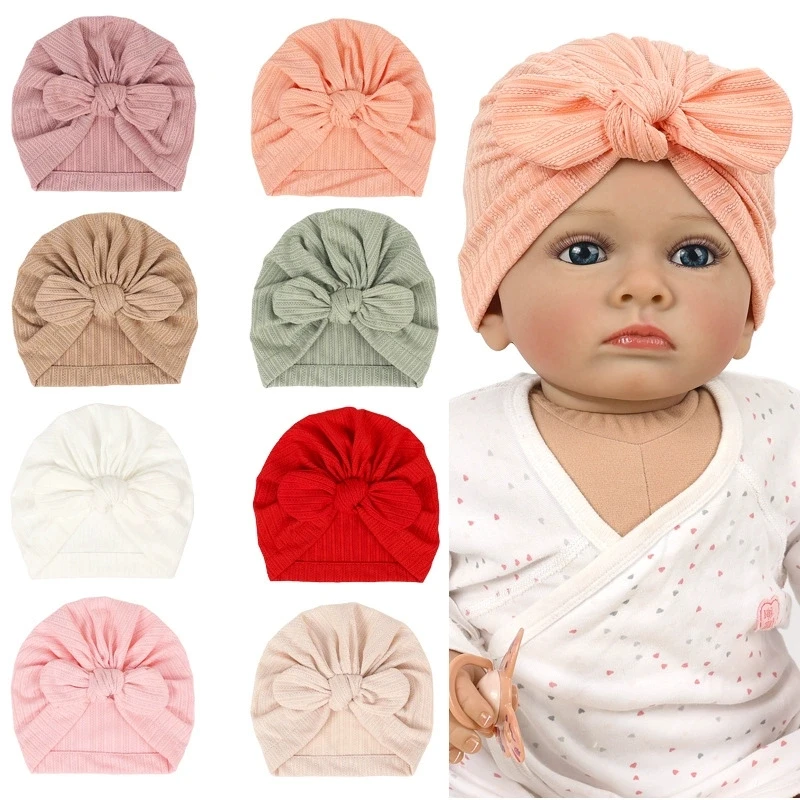 

Rabbit Bow Knot Beanie for Newborn Headwraps Baby Girls Soft Bowknot Beanie Cute Indian Hat Infant Baby Kids Photo Prop Headwear