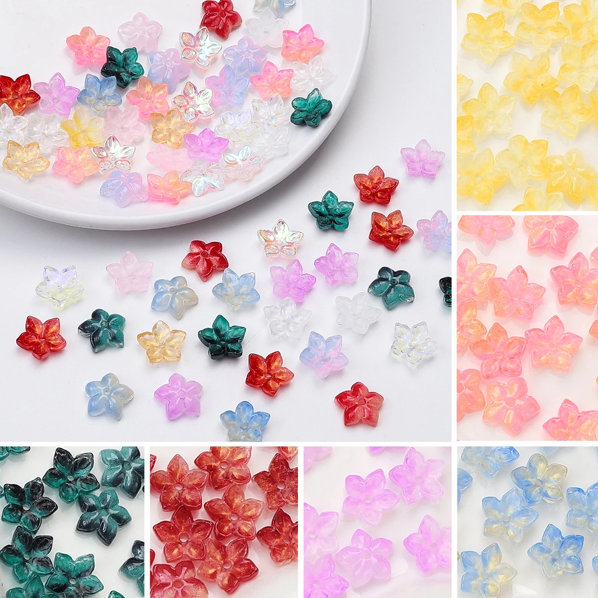 30pcs Colorful Gradient Flower Shape Glass Beads Pendant Loose Bead For DIY Jewelry Making Necklace Bracelet Charm Accessories view 2