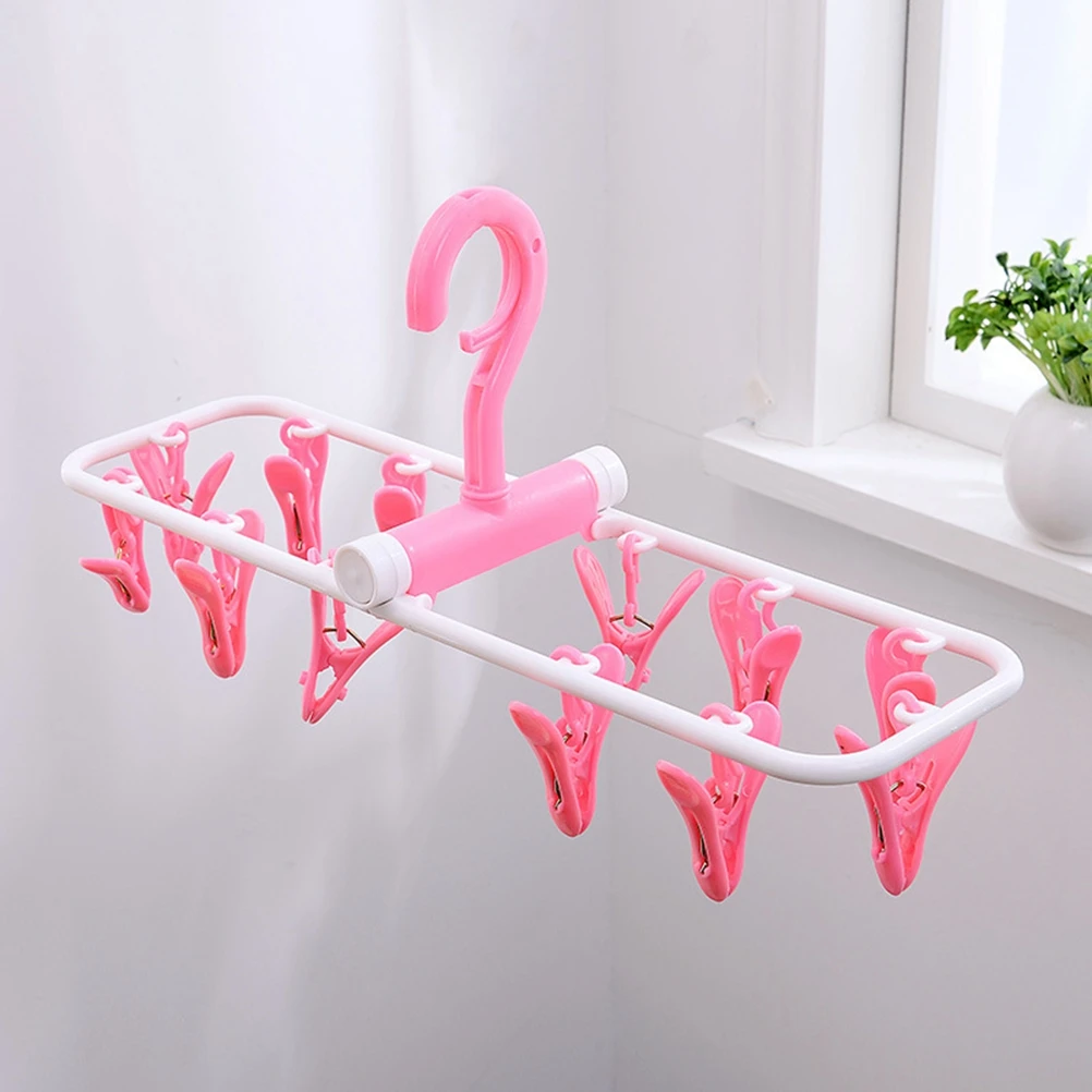 

12 Clips Drip Dry Hanger Foldable Laundry Rack Clothes Hanger Rust Resistant Storage Solution No Drill Required