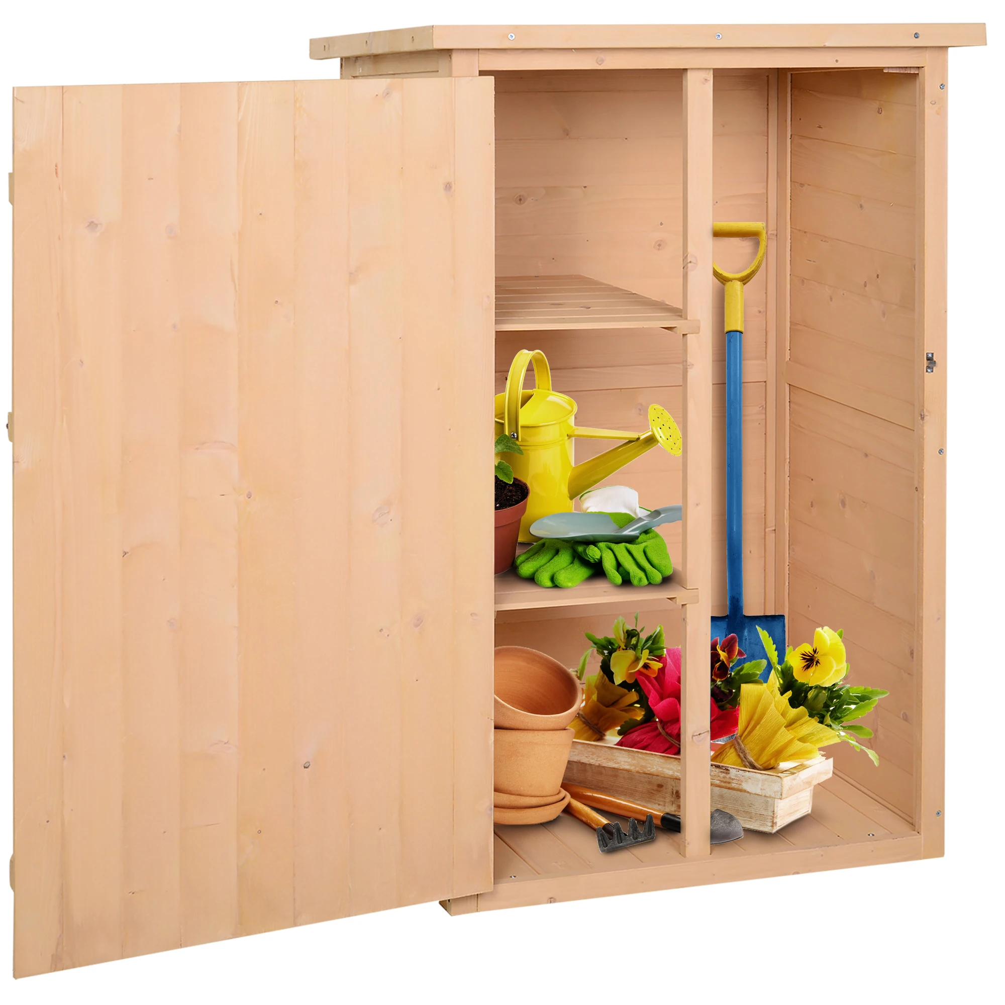 Armoire abri de Jardin Remise pour Outils Bois de Sapin pré-huilé Toit bitumé incliné - Grande Porte