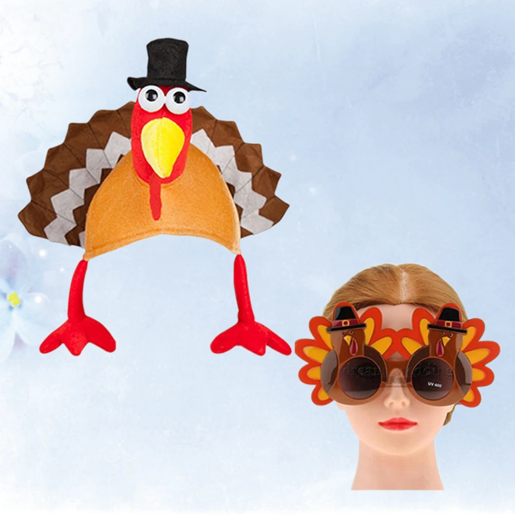 

2Pcs Thanksgiving Turkey Hat Eyewear Soft Breathable Holiday Party Costume Thanksgiving Day Christmas Festival